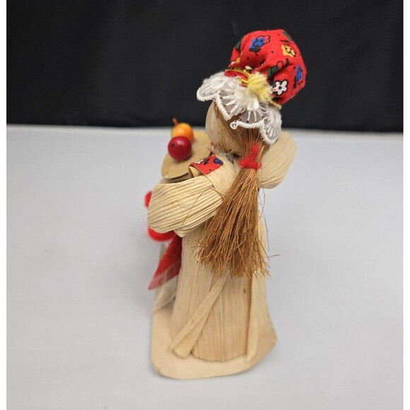 Vintage Handmade Corn Husk Doll Mother & Child in Wood High Chair Clothes 4.5" - Picture 7 of 12